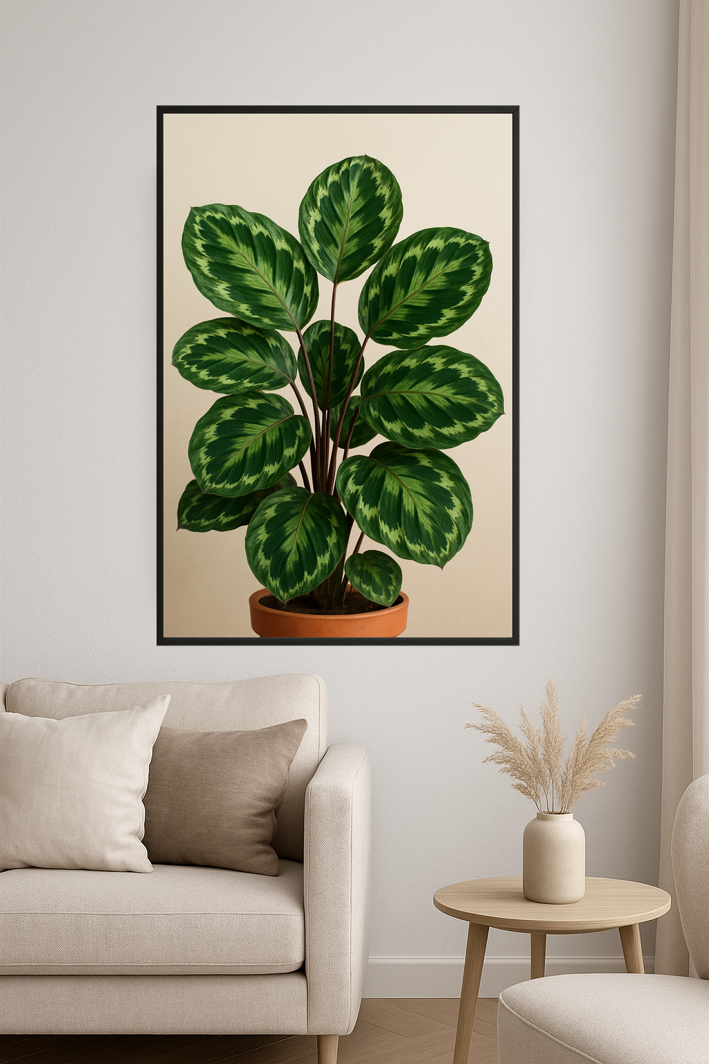 Illustration of Calathea roseopicta plant with green leaves.- salon