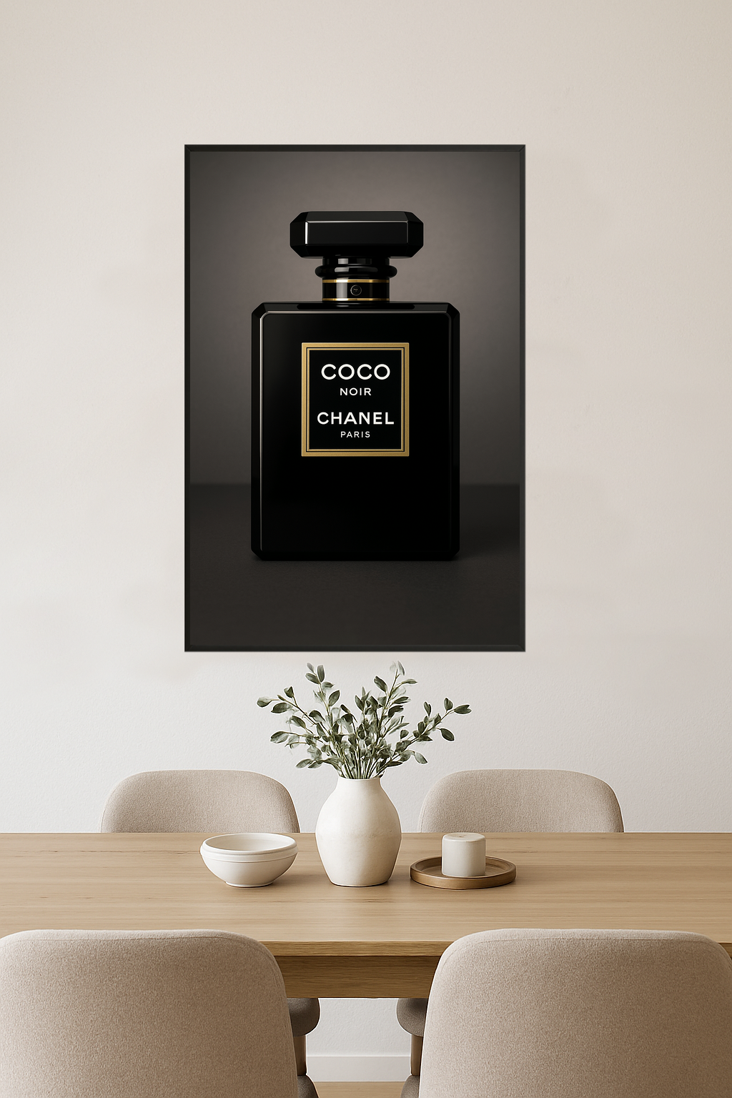 Chanel Coco Noir perfume bottle with black and gold design.- jadalnia