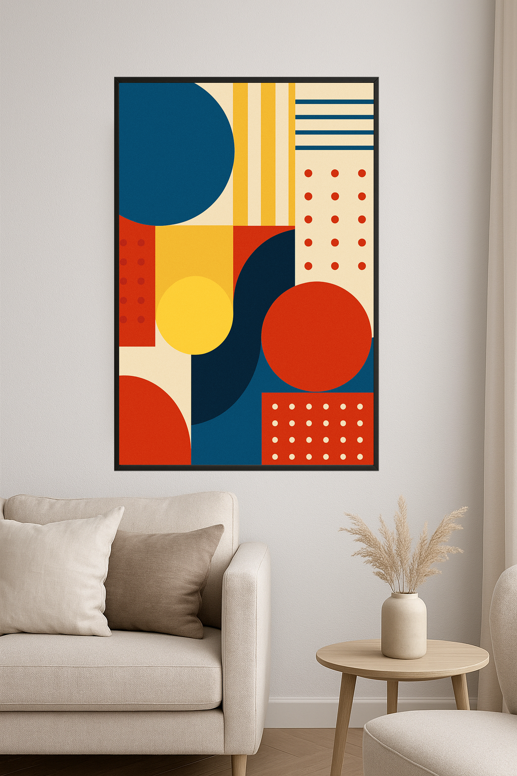 Geometric abstract art with colorful shapes and patterns.- salon