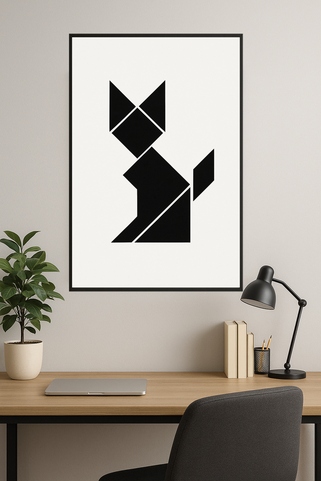 Abstract black cat made of geometric shapes.- gabinet