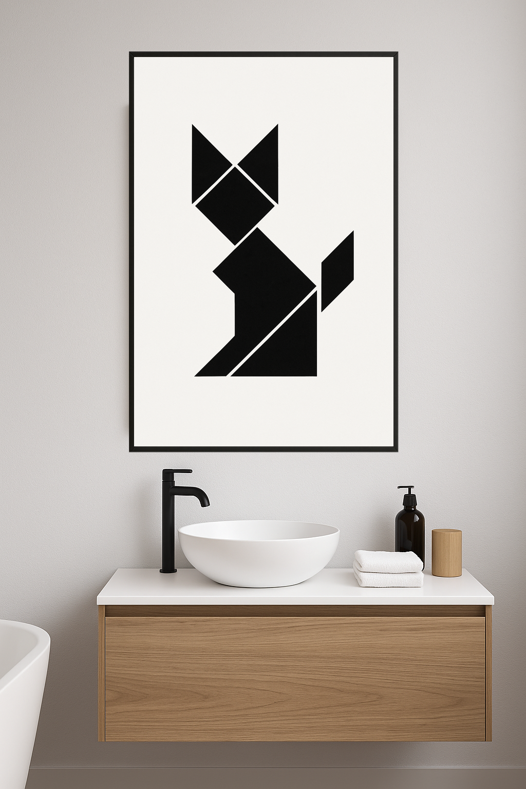 Abstract black cat made of geometric shapes.- lazienka
