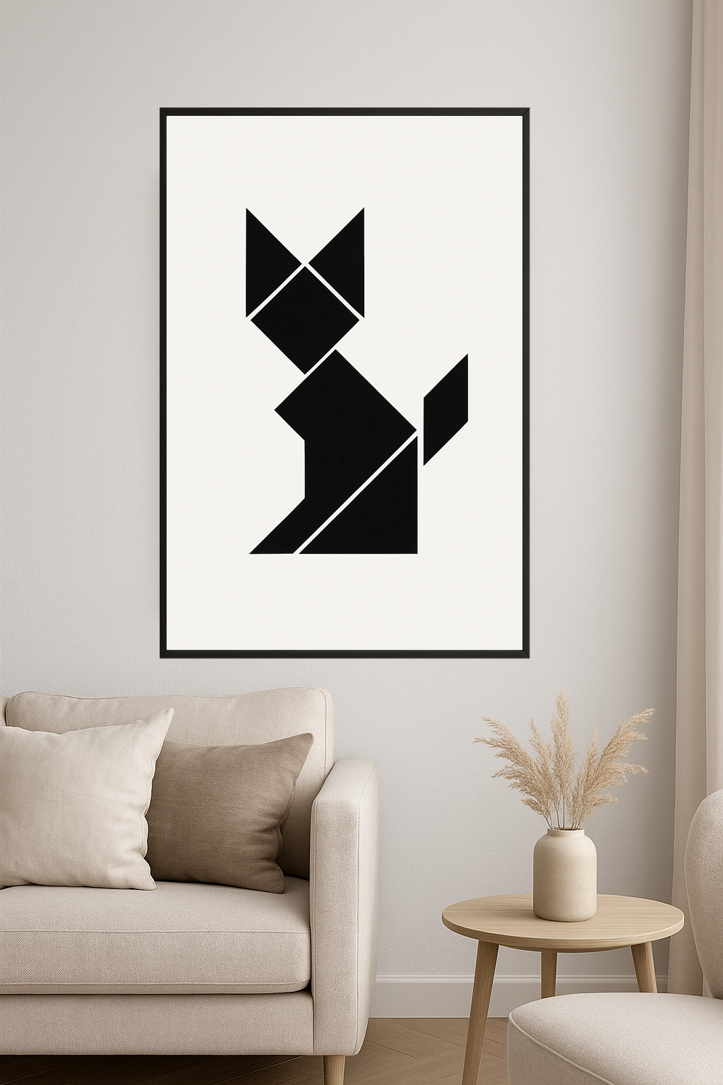 Abstract black cat made of geometric shapes.- salon