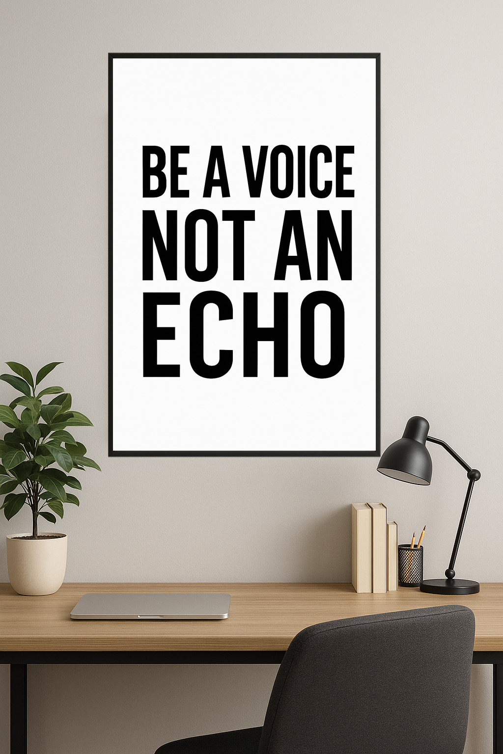 Text art: Be a voice not an echo in bold black letters.- gabinet