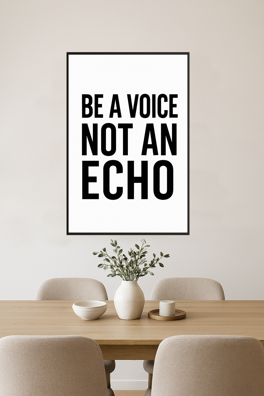 Text art: Be a voice not an echo in bold black letters.- jadalnia