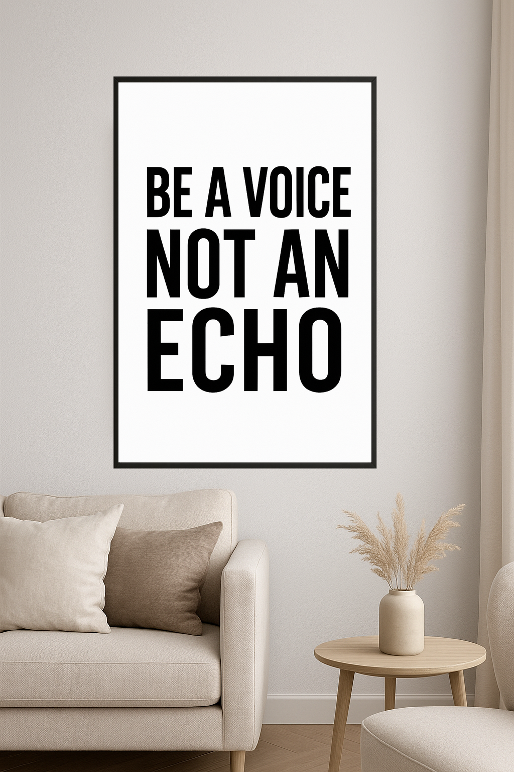 Text art: Be a voice not an echo in bold black letters.- salon