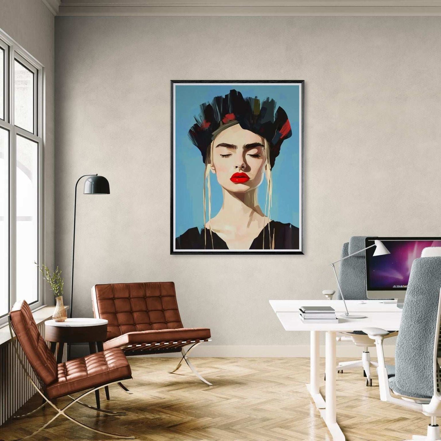 Cyfrowa grafika - portret kobiety z zamkniętymi oczami