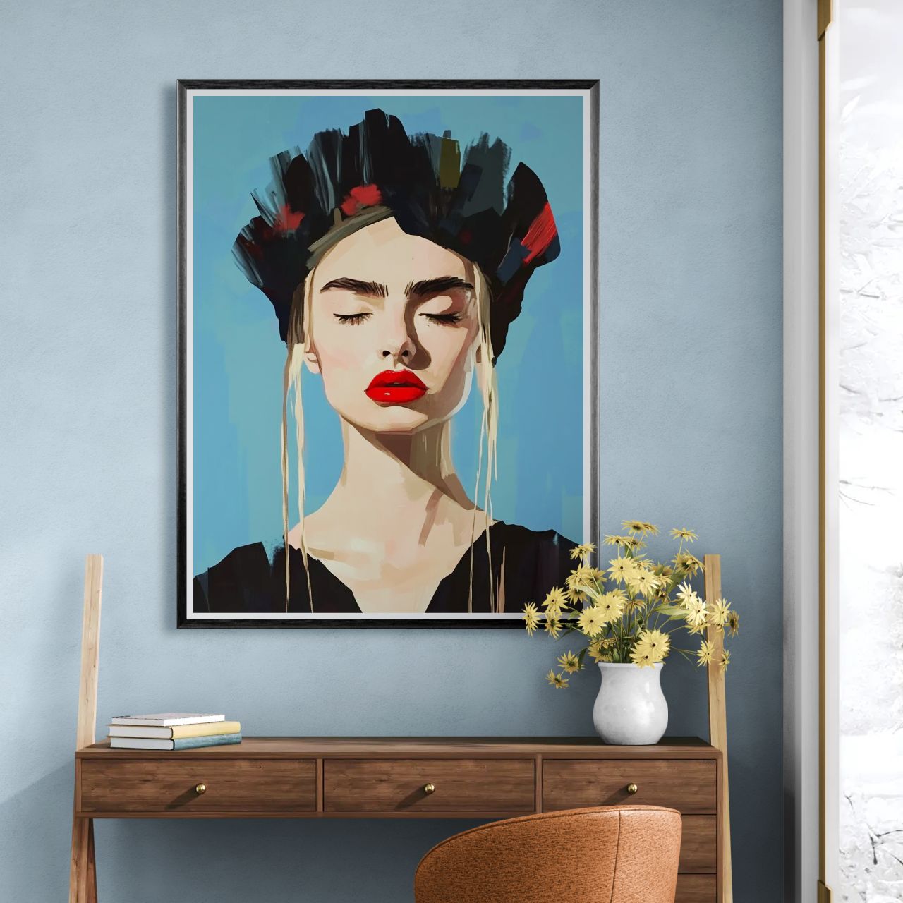 Cyfrowa grafika - portret kobiety z zamkniętymi oczami