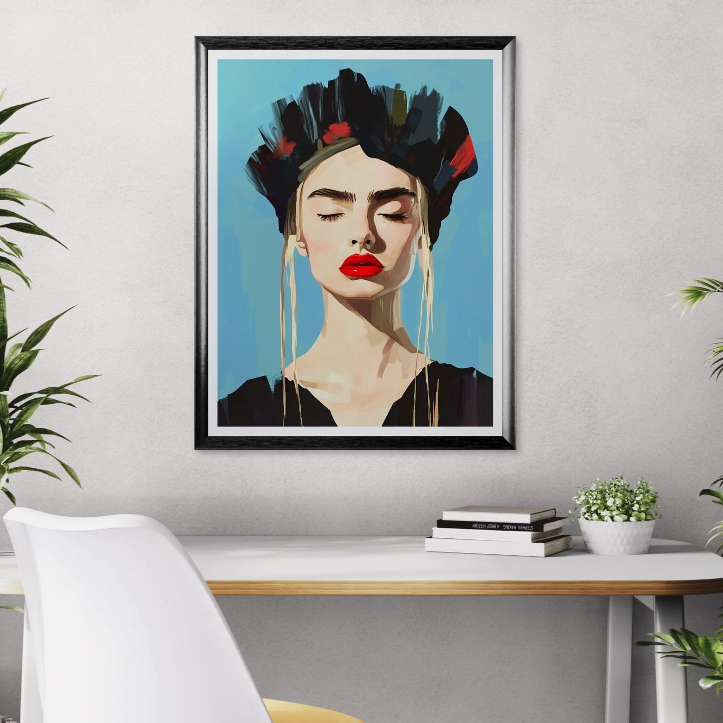 Cyfrowa grafika - portret kobiety z zamkniętymi oczami