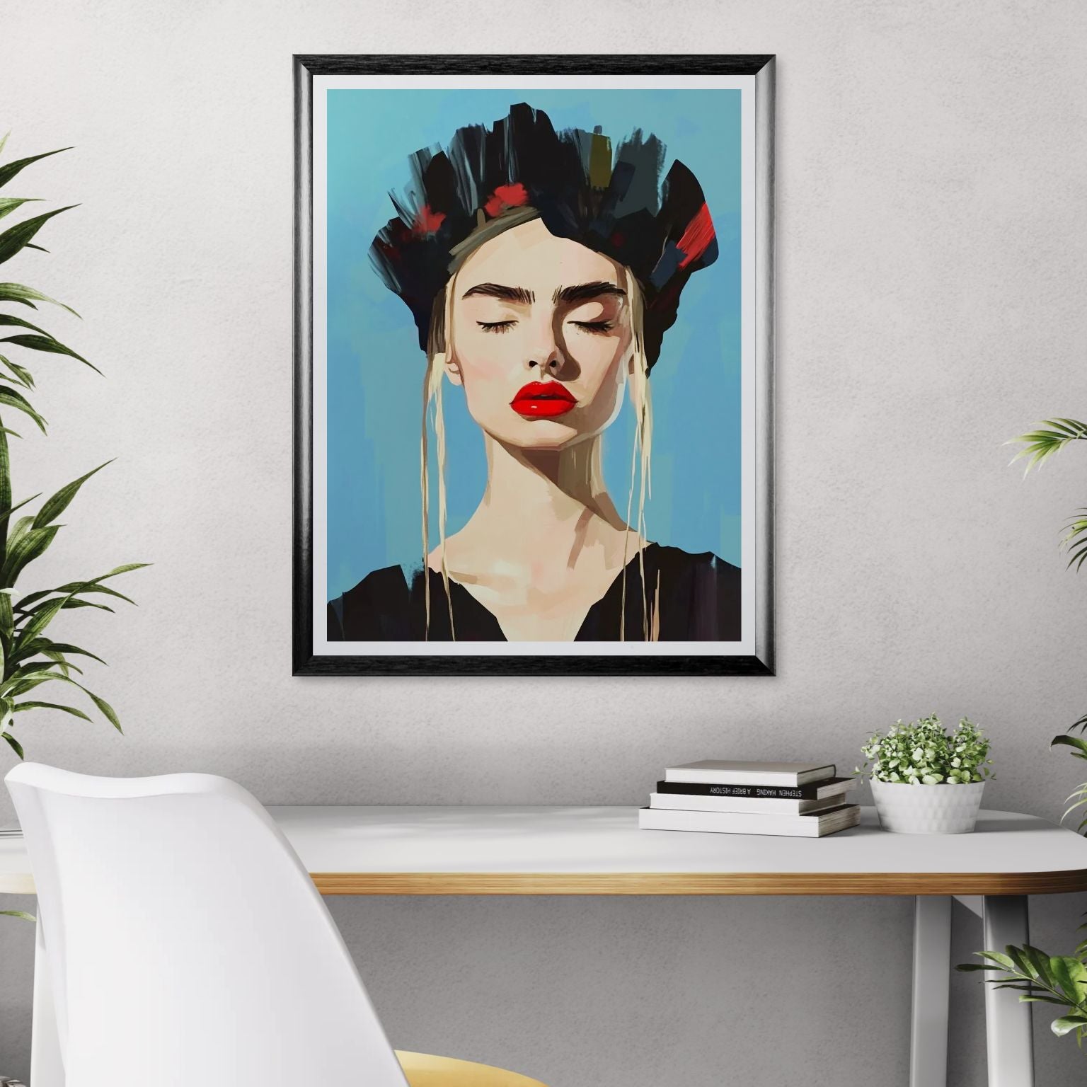 Cyfrowa grafika - portret kobiety z zamkniętymi oczami
