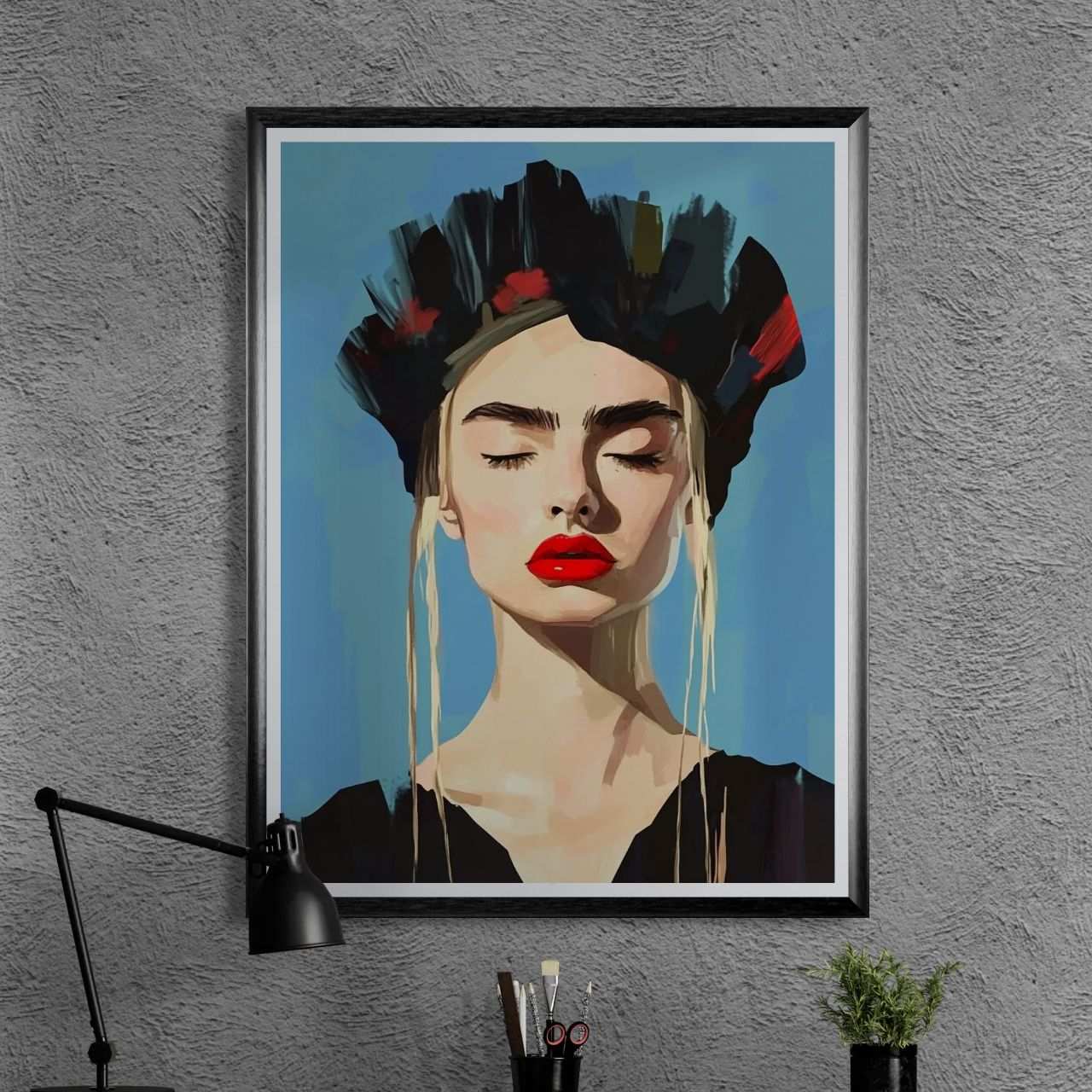 Cyfrowa grafika - portret kobiety z zamkniętymi oczami