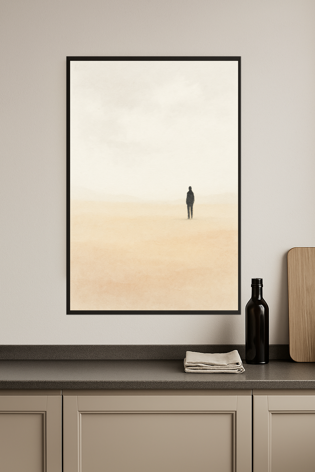 Minimalist landscape with a solitary figure in soft colors.- kuchnia