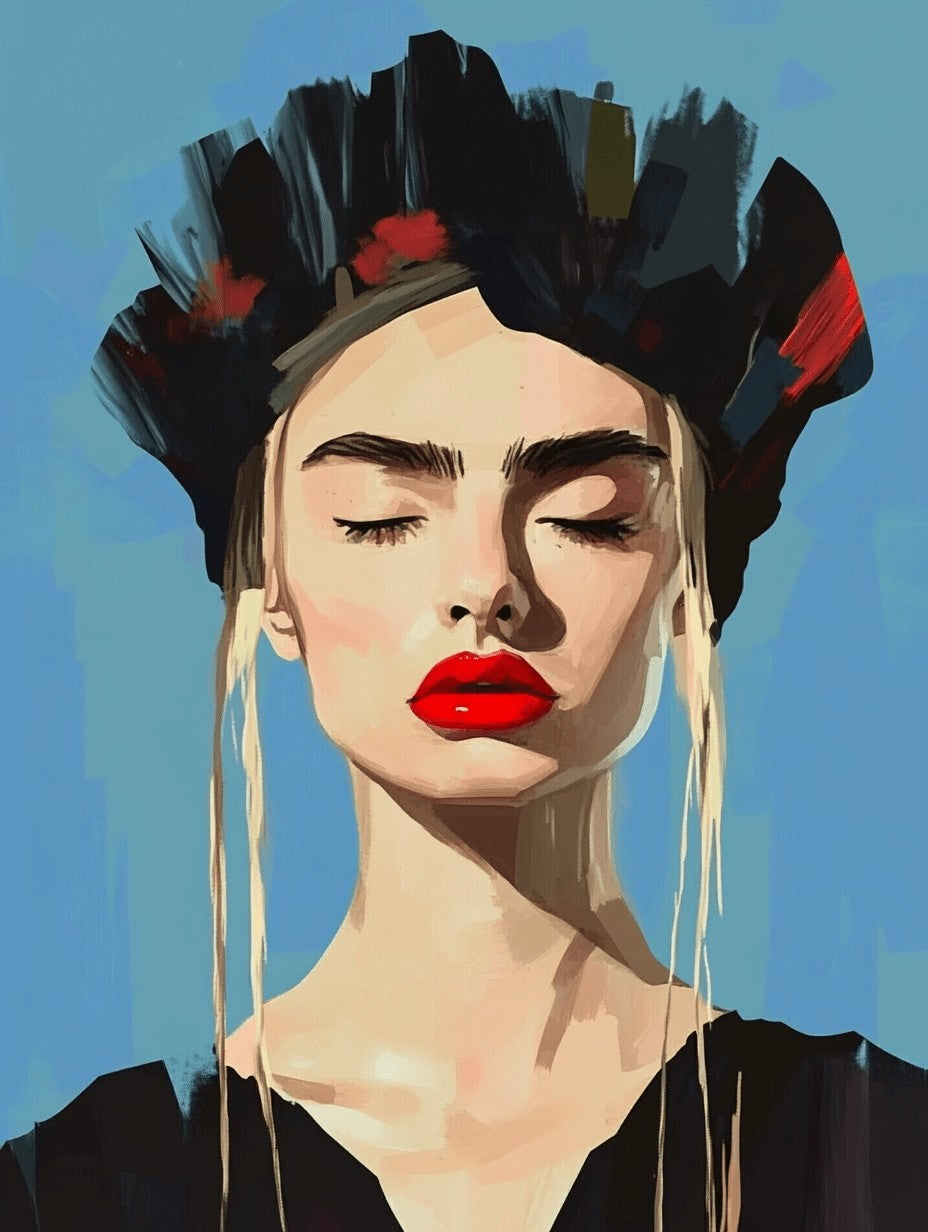 Cyfrowa grafika - portret kobiety z zamkniętymi oczami