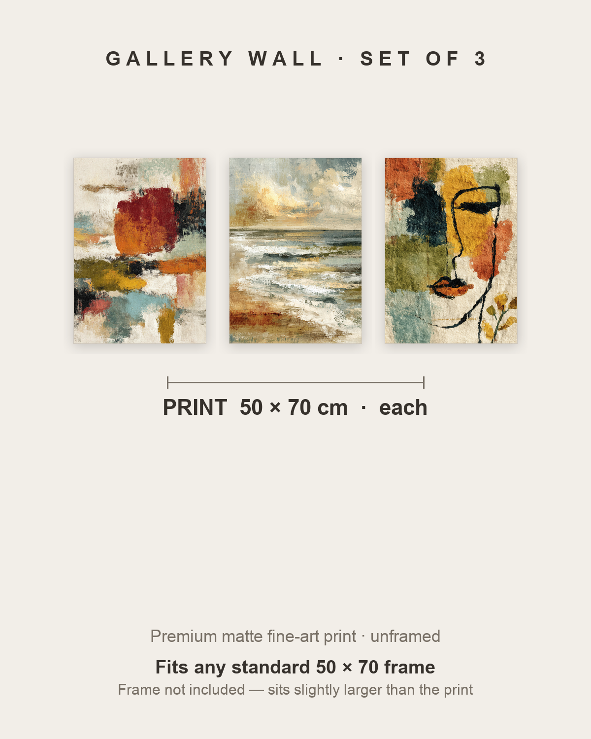 Abstract & Coastal set of 3 — each print 50 x 70 cm, unframed – plakat na ścianę
