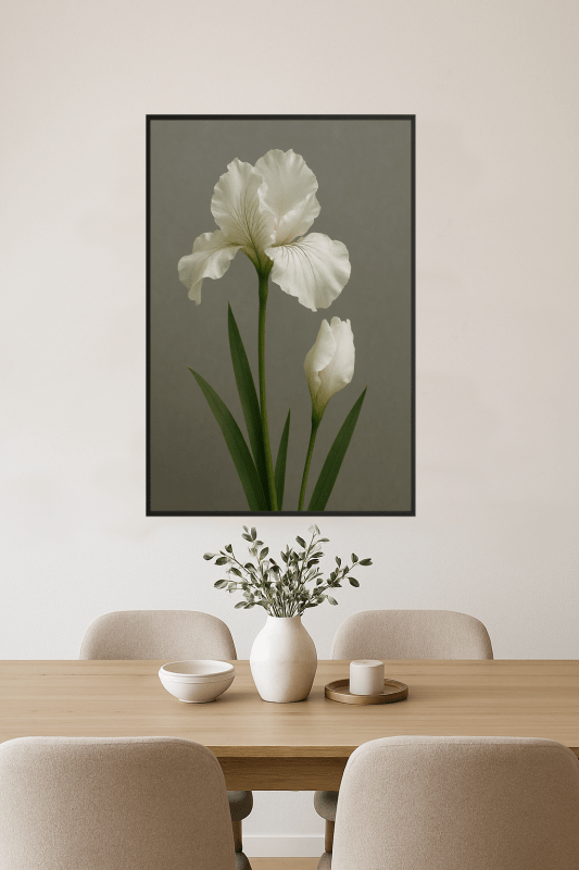 Biały Wydruk Kwiatów Irysa - CasaNookDecor