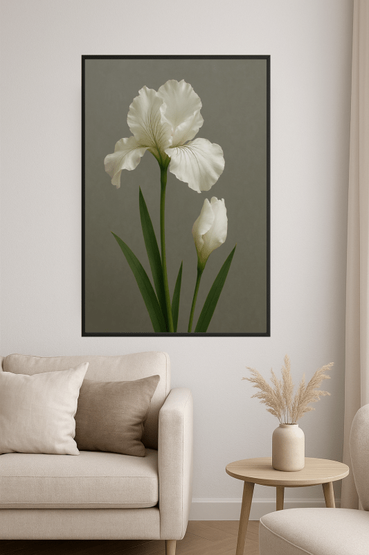 Biały Wydruk Kwiatów Irysa - CasaNookDecor