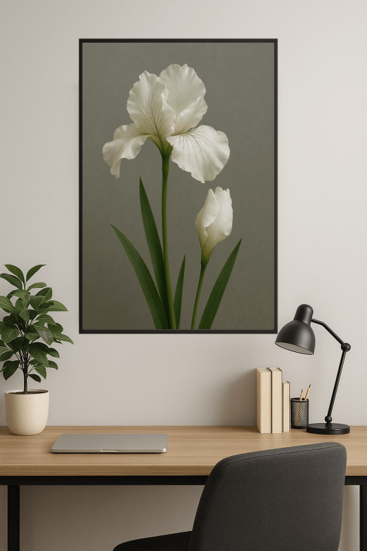 Biały Wydruk Kwiatów Irysa - CasaNookDecor