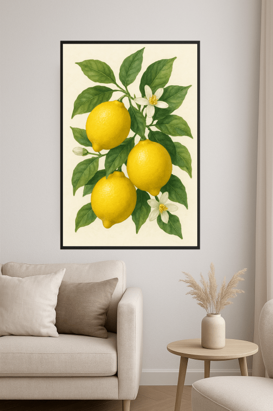 Botaniczny wydruk artystyczny z cytryną - CasaNookDecor