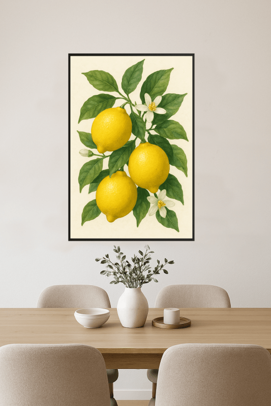 Botaniczny wydruk artystyczny z cytryną - CasaNookDecor