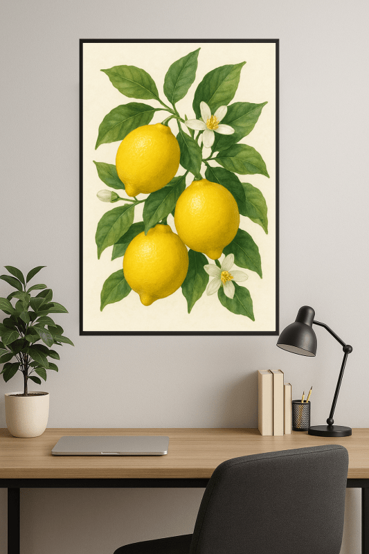Botaniczny wydruk artystyczny z cytryną - CasaNookDecor