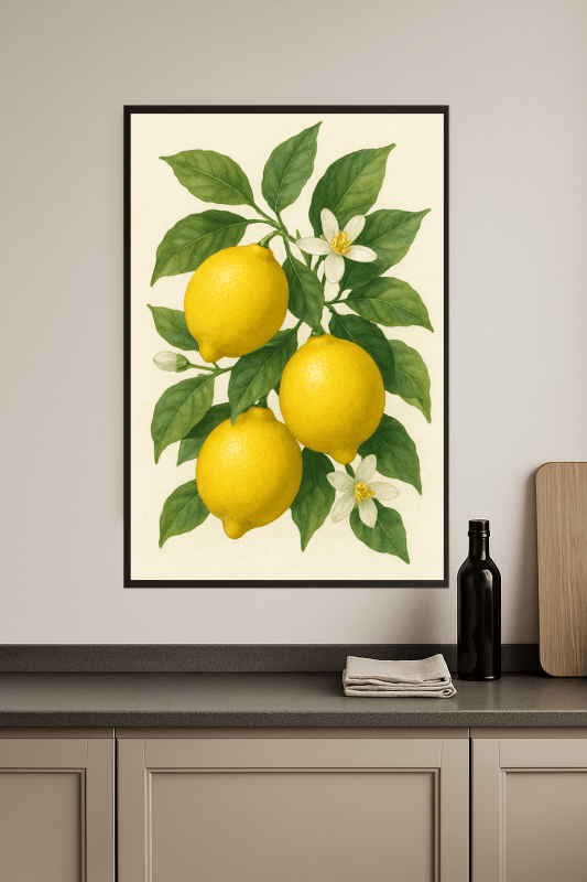Botaniczny wydruk artystyczny z cytryną - CasaNookDecor