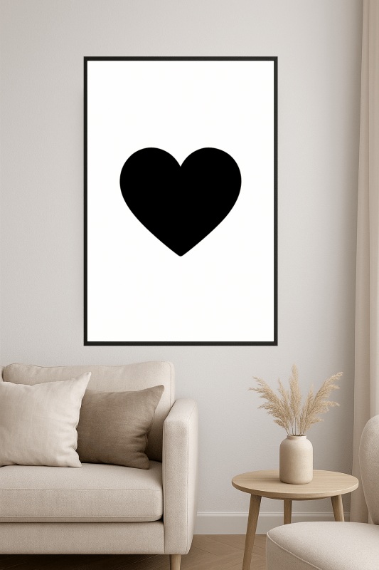 Czarny Sercowy Druk Sztuki - CasaNookDecor
