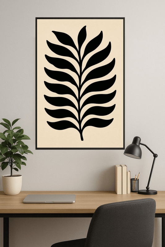 Czarny Wzór Liści - Druk Sztuki - CasaNookDecor