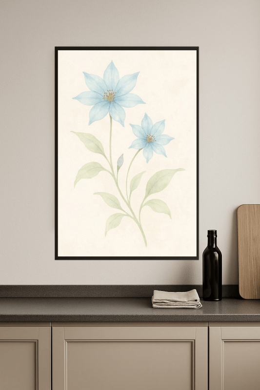 Delikatny Niebieski Kwiat Akwarela - CasaNookDecor