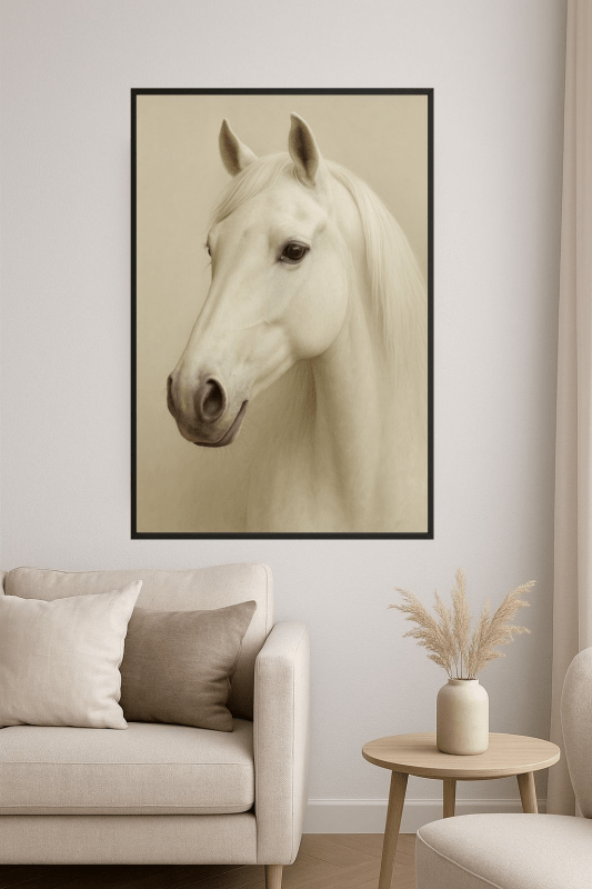 Elegancki Portret Białego Konia - CasaNookDecor