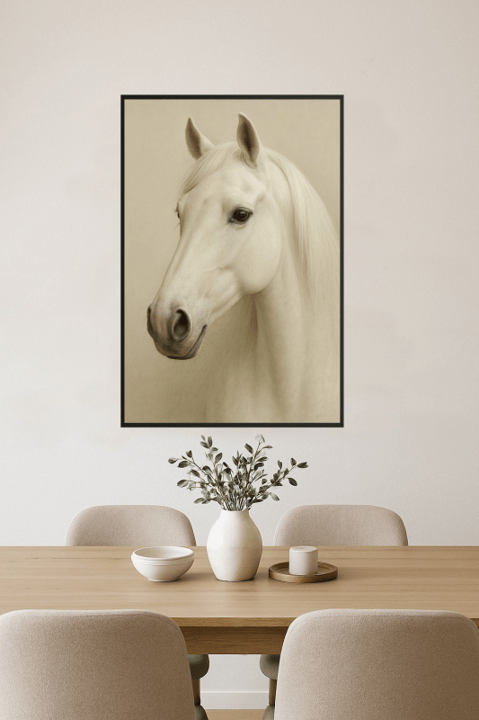 Elegancki Portret Białego Konia - CasaNookDecor