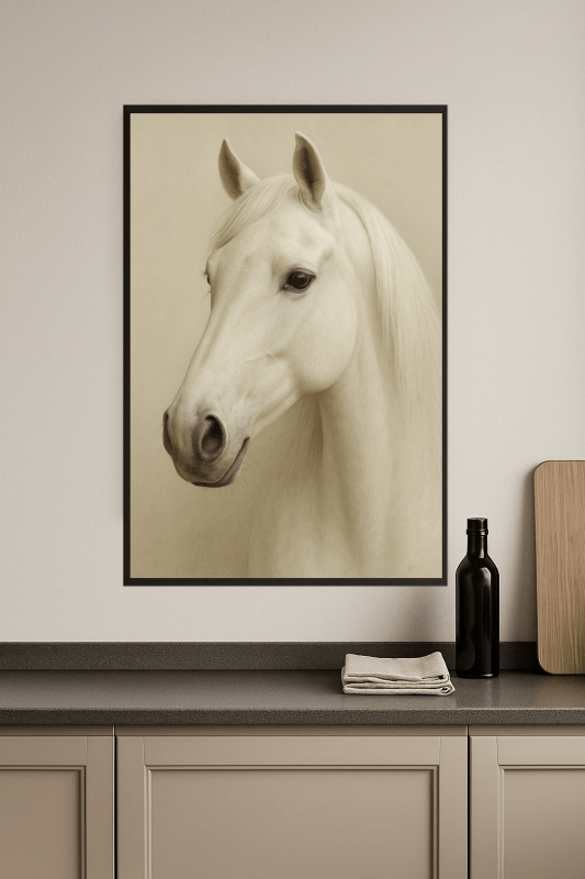 Elegancki Portret Białego Konia - CasaNookDecor