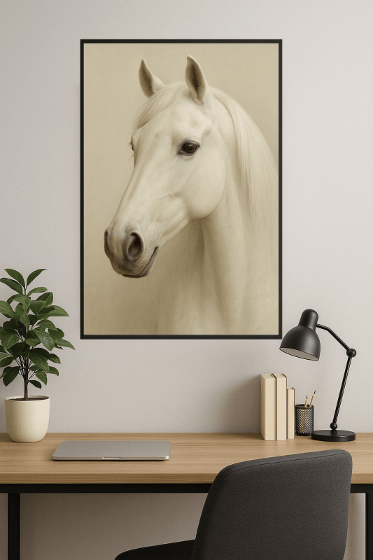 Elegancki Portret Białego Konia - CasaNookDecor