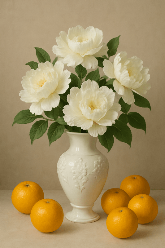 Elegancki Wazon Kwiatowy Z Pomarańczami - CasaNookDecor