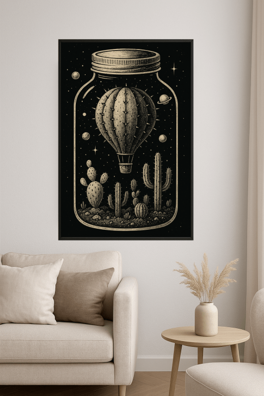Ilustracja Balonu Na Gorące Powietrze Z Kaktusem - CasaNookDecor