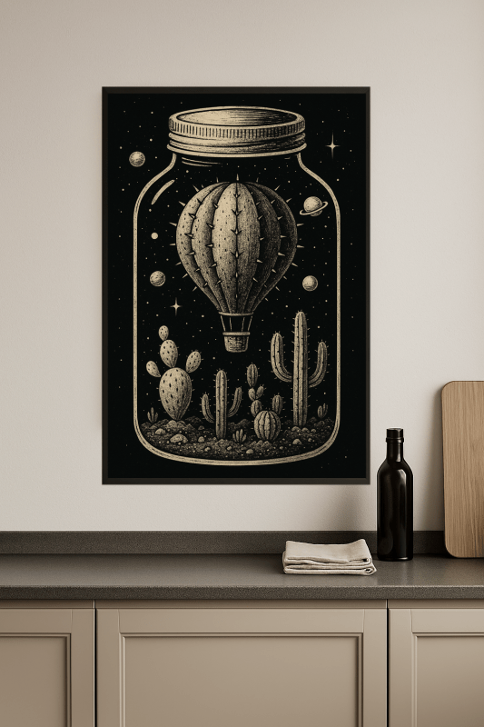 Ilustracja Balonu Na Gorące Powietrze Z Kaktusem - CasaNookDecor