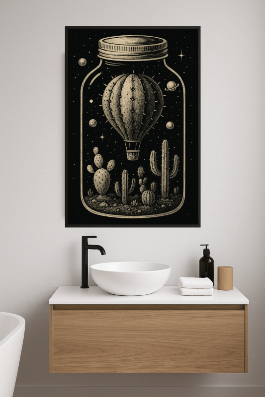 Ilustracja Balonu Na Gorące Powietrze Z Kaktusem - CasaNookDecor