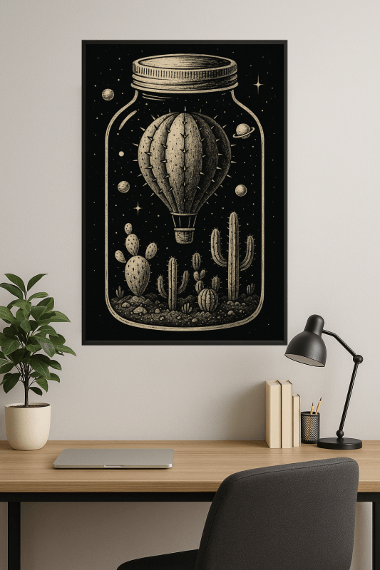 Ilustracja Balonu Na Gorące Powietrze Z Kaktusem - CasaNookDecor