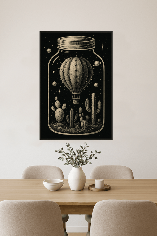 Ilustracja Balonu Na Gorące Powietrze Z Kaktusem - CasaNookDecor