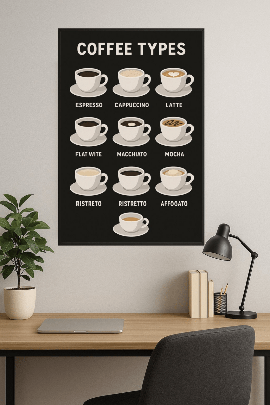 Ilustracja Rodzajów Kawy - CasaNookDecor