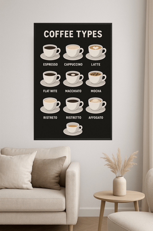 Ilustracja Rodzajów Kawy - CasaNookDecor