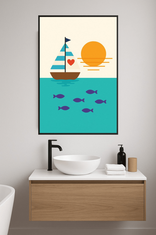 Ilustracja Zachodu Słońca z Żaglówką - CasaNookDecor