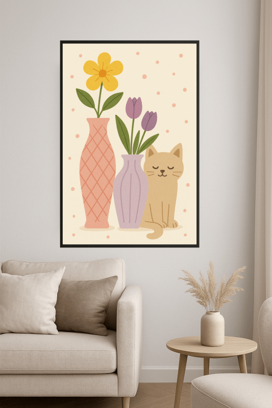 Kolorowe Wazy Z Kwiatami I Kotem - CasaNookDecor