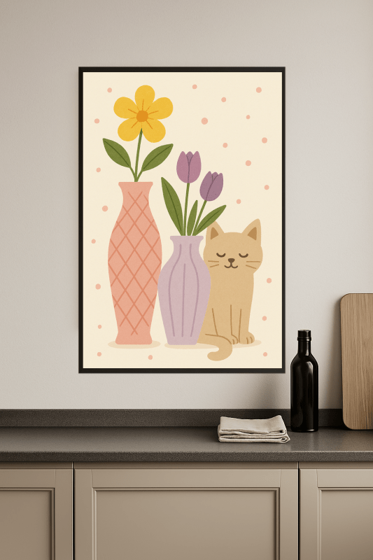 Kolorowe Wazy Z Kwiatami I Kotem - CasaNookDecor
