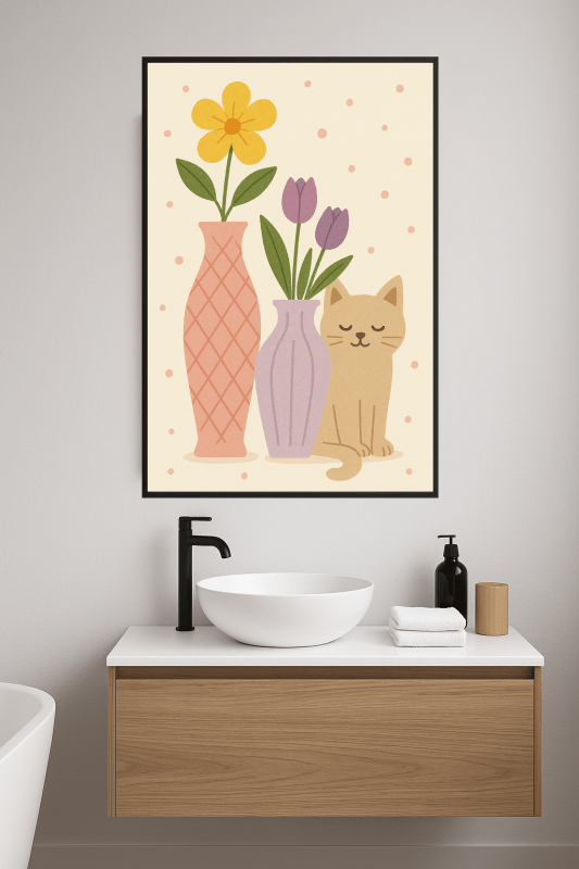 Kolorowe Wazy Z Kwiatami I Kotem - CasaNookDecor
