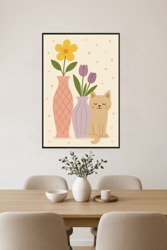 Kolorowe Wazy Z Kwiatami I Kotem - CasaNookDecor