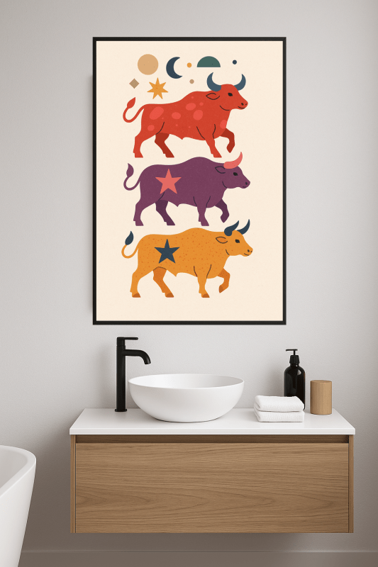 Kolorowy Stylizowany Druk Sztuki Byków - CasaNookDecor