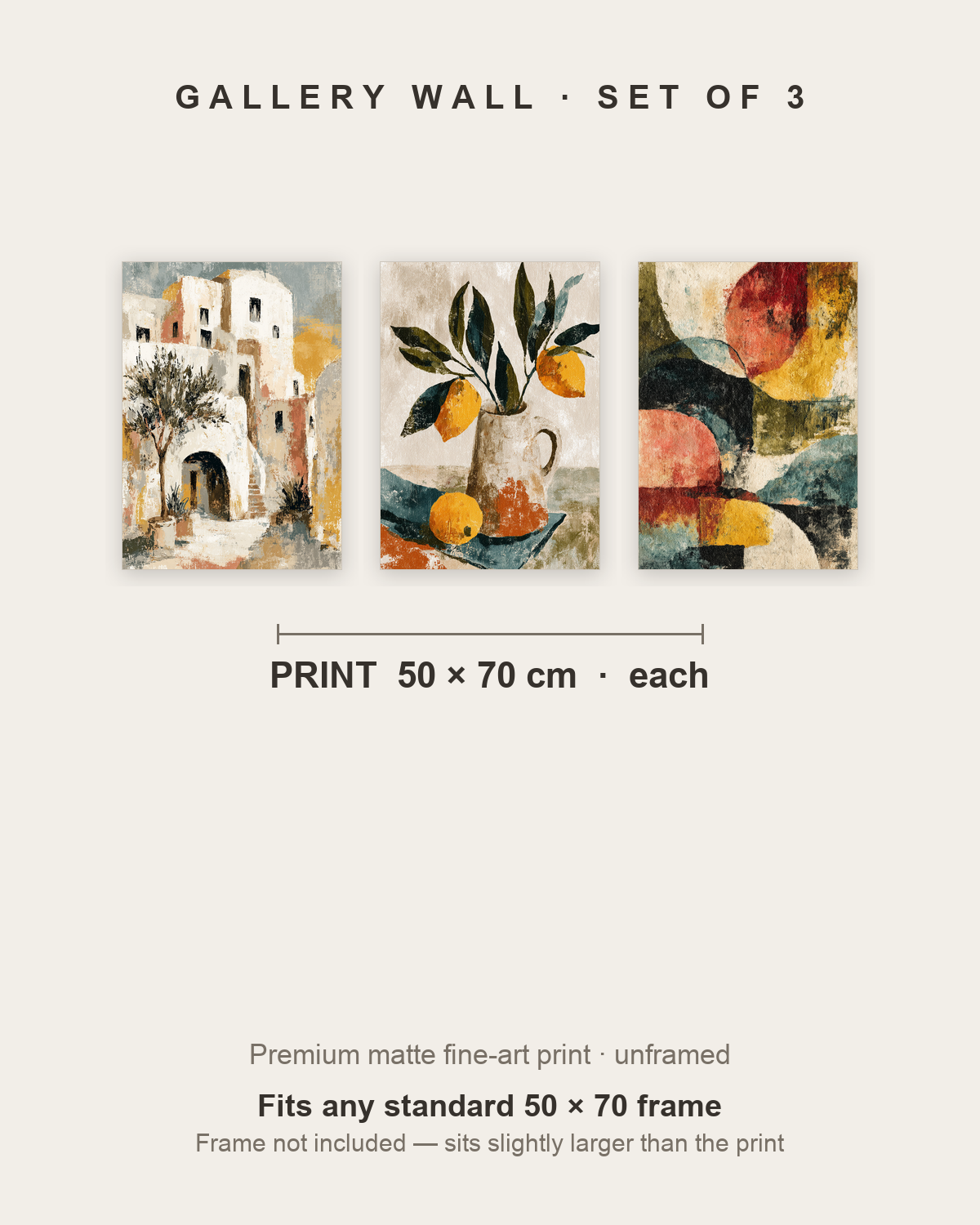 Mediterranean set of 3 — each print 50 x 70 cm, unframed – plakat na ścianę