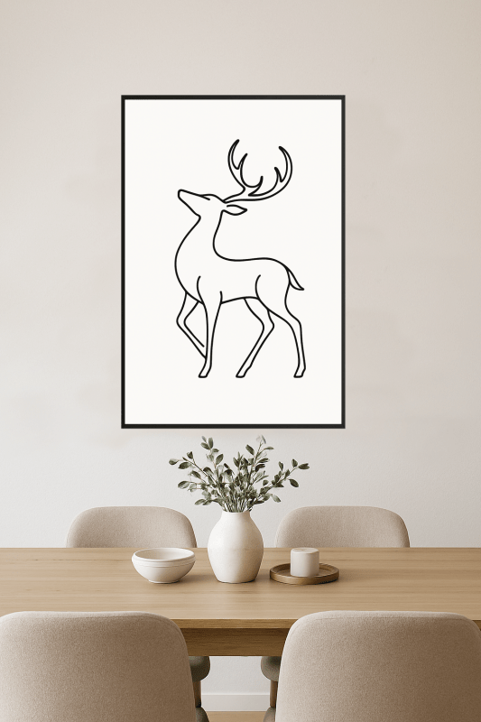 Minimalistyczna Sztuka Linii Jelenia - CasaNookDecor