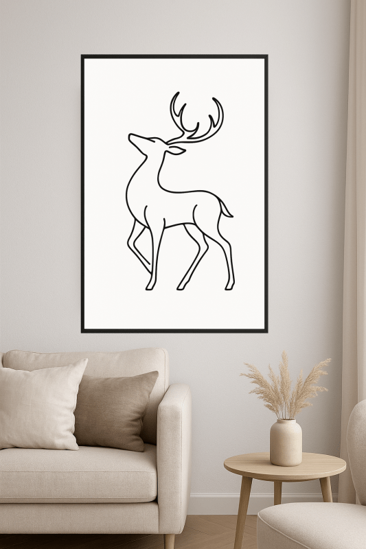 Minimalistyczna Sztuka Linii Jelenia - CasaNookDecor