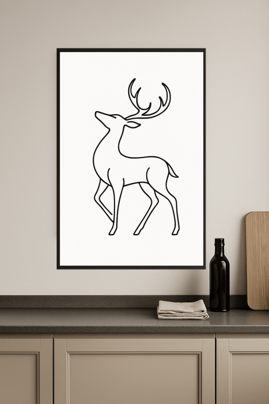 Minimalistyczna Sztuka Linii Jelenia - CasaNookDecor