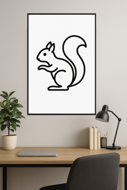 Minimalistyczna Sztuka Linii Wiewiórki - CasaNookDecor